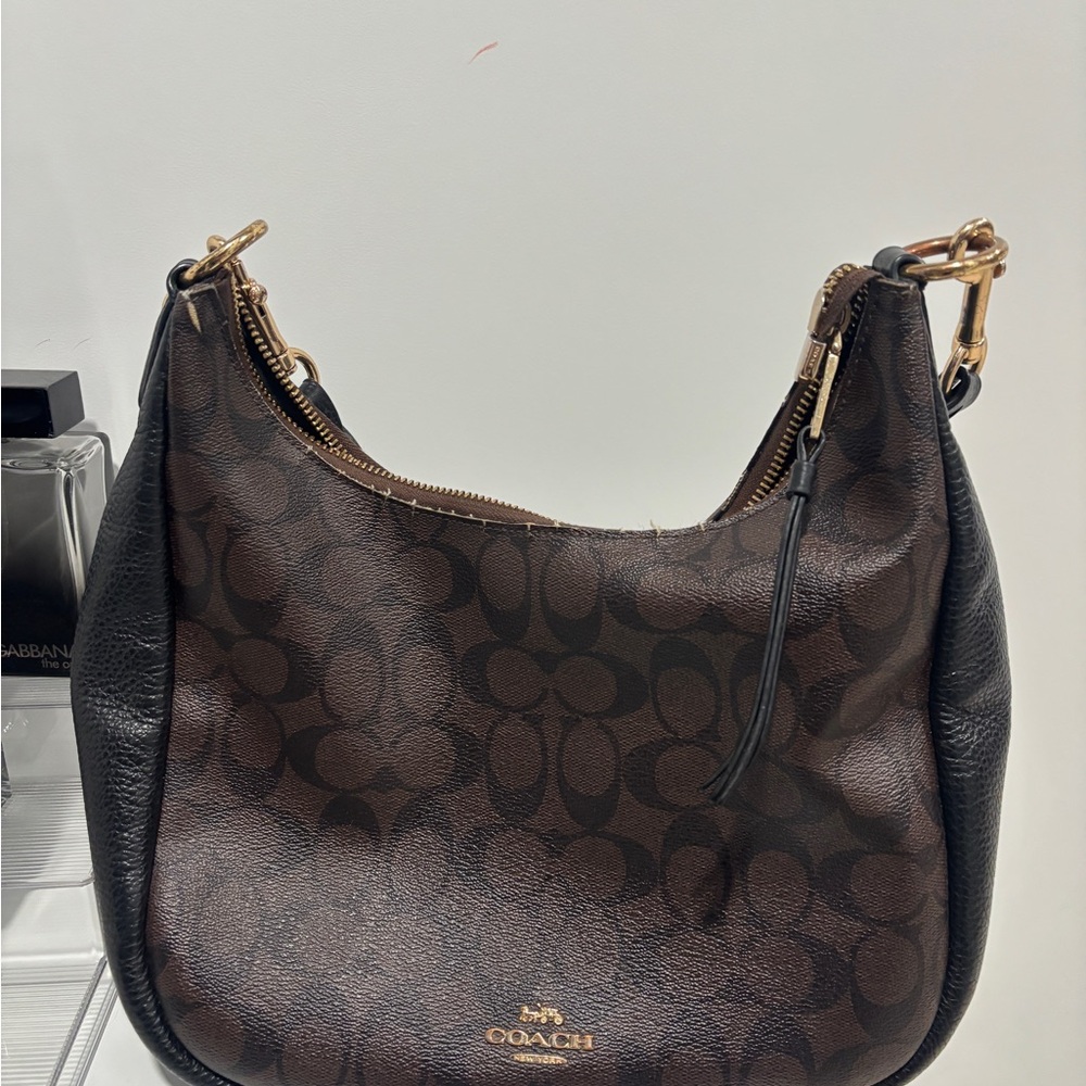 Coach Signature Brown and Black Hobo Bag